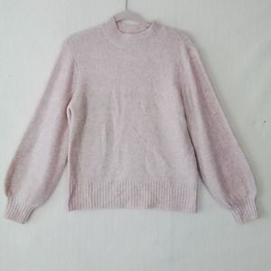 J LO Jennifer Lopez Balloon Sleeve Knit Sweater‎ Size Medium Pink Gold Threads